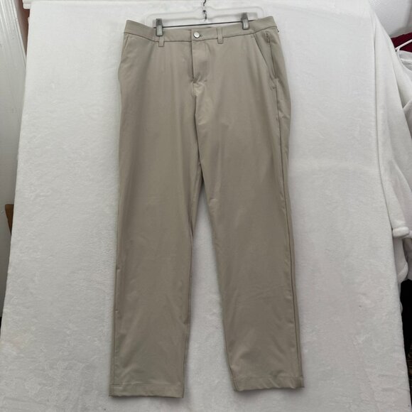 Lululemon Chino Pants Men 33x29 Beige ABC Classic Fit 5 Pocket Warpstreme - Picture 1 of 10